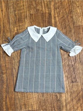 SHEIN Plaid Flounce Sleeve Dress Black White Cream Girls Size 4Y